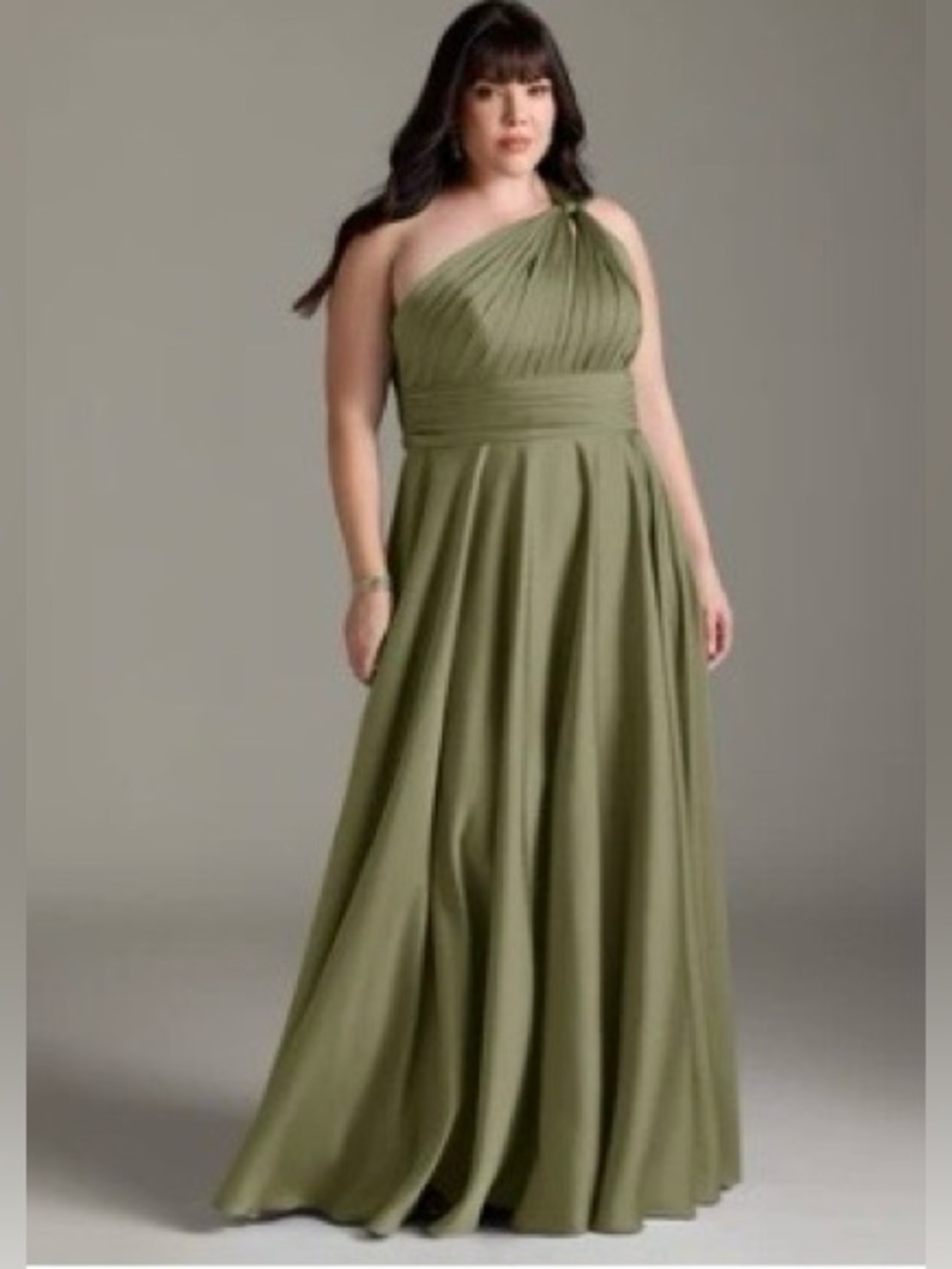 NWT Azazie One-Shoulder pistachio color Evening Dress Size 16
